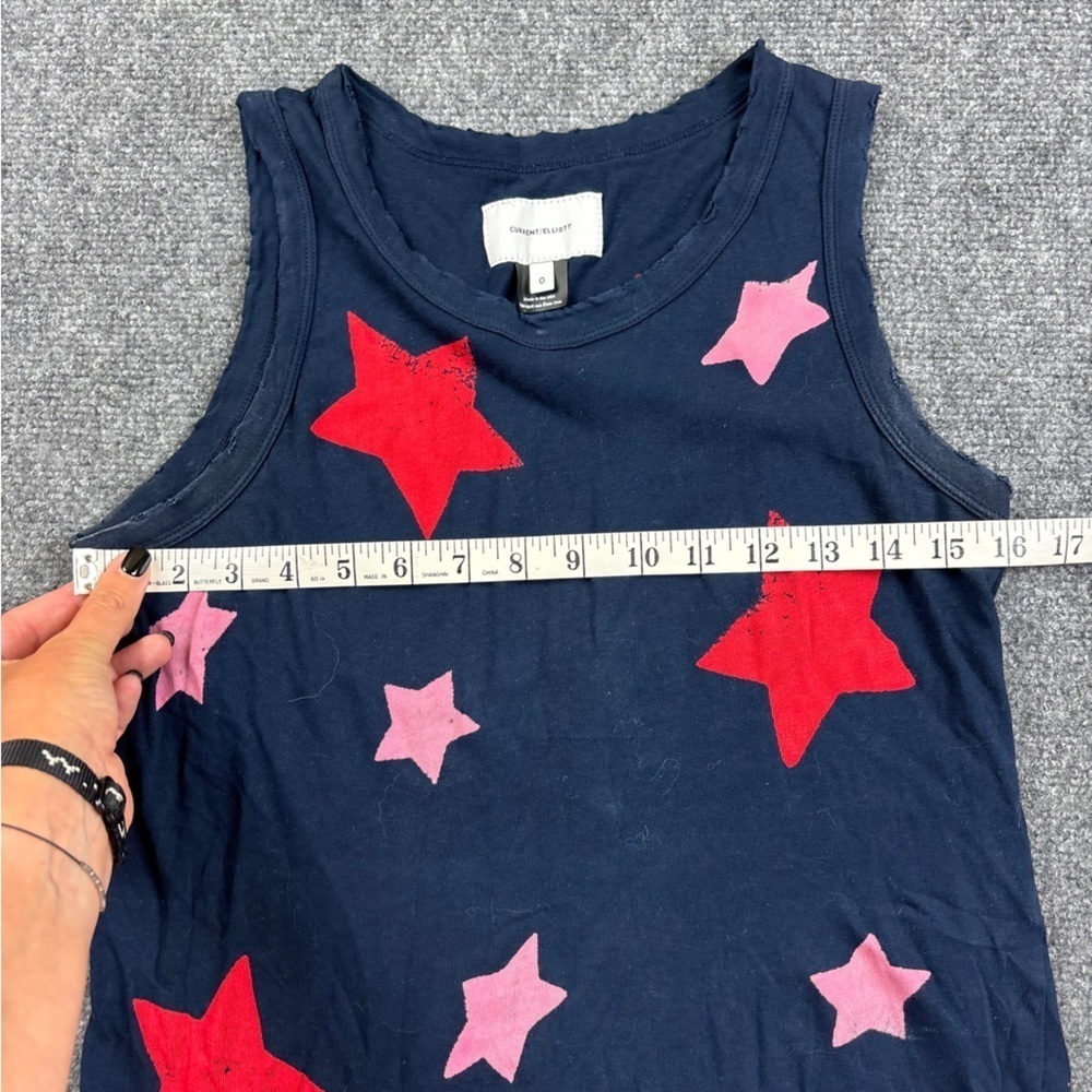 CURRENT/ELLIOTT women’s Navy/Red/White Stars tank Top distressed size: 0 Small - Picture 6 of 6
